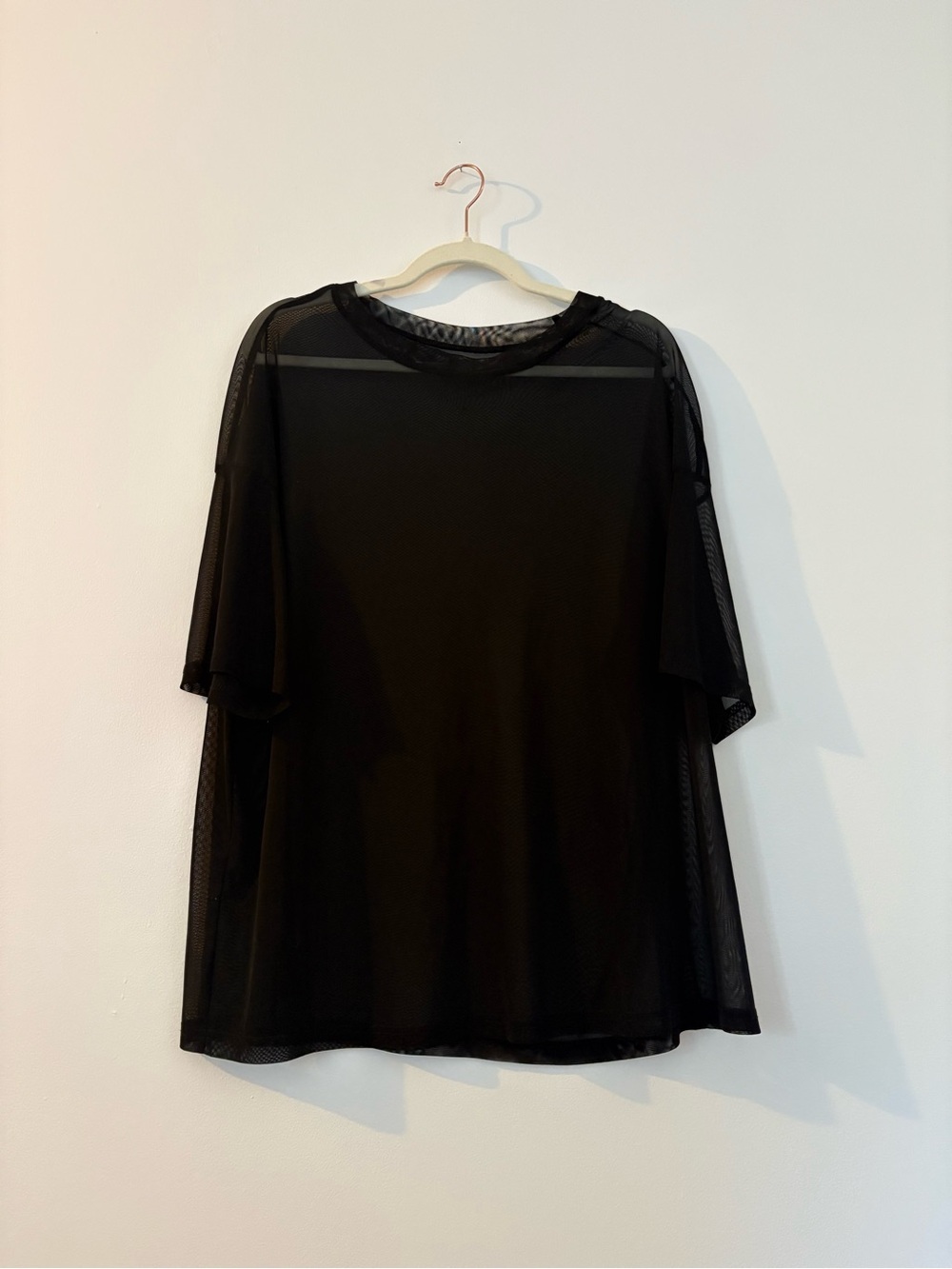 Black See-Through Mesh Overlay Women's Top